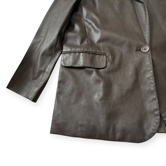Brochu Walker The Farley Single-Button Vegan Leather Blazer in Timber/Brown,  Si - Picture 10 of 15